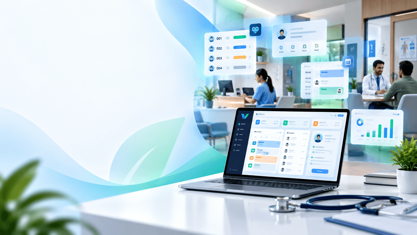 Vyavan clinic dashboard with live token queue and patient records